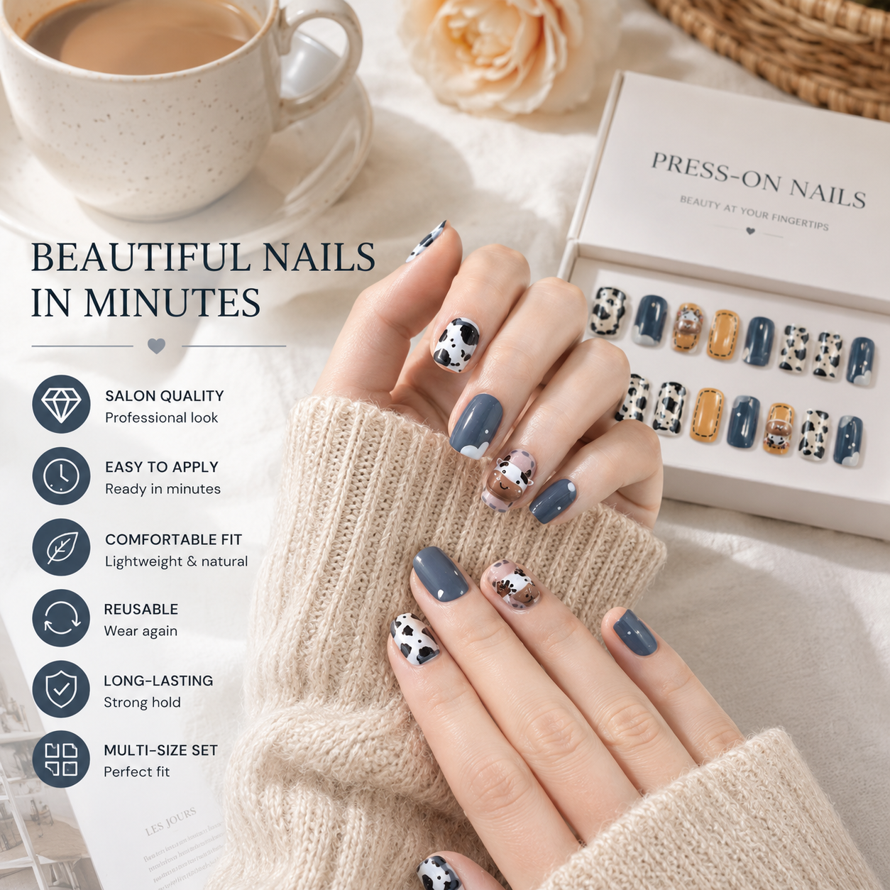 Handmade Press-On Nails – Reusable Glossy False Nails Set
