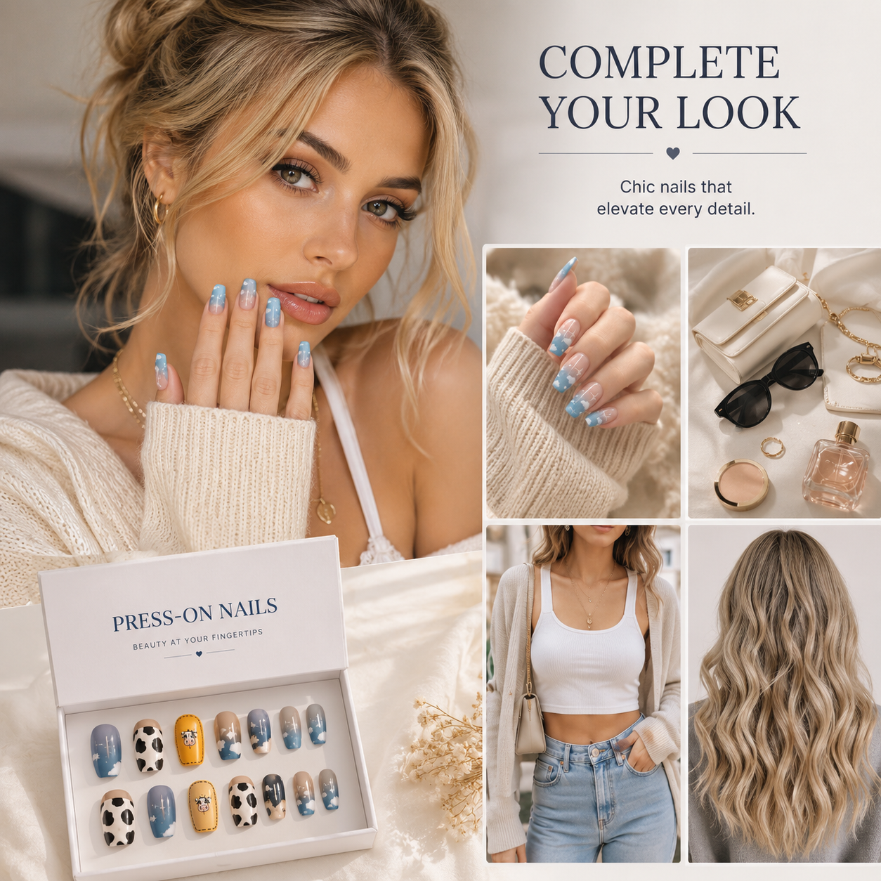 Handmade Press-On Nails – Reusable Glossy False Nails Set