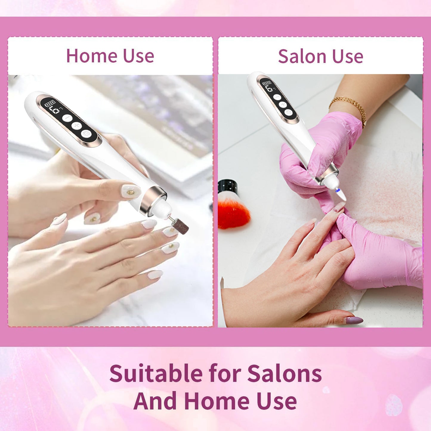 HENGYUAOLER S-Curve Cordless Nail Drill with Built-In LED Front-Light & Gel Polish Set - Shadowless Pearl White Hand & Foot Spa Gift Box with 15 Pro Bits