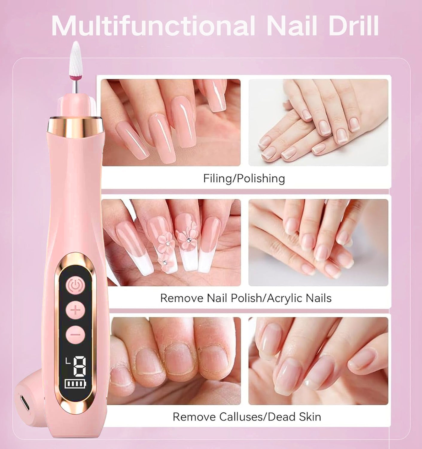 HENGYUAOLER S-Curve Cordless Nail Drill with Built-In LED Front-Light & Gel Polish Set - Shadowless Pearl White Hand & Foot Spa Gift Box with 15 Pro Bits