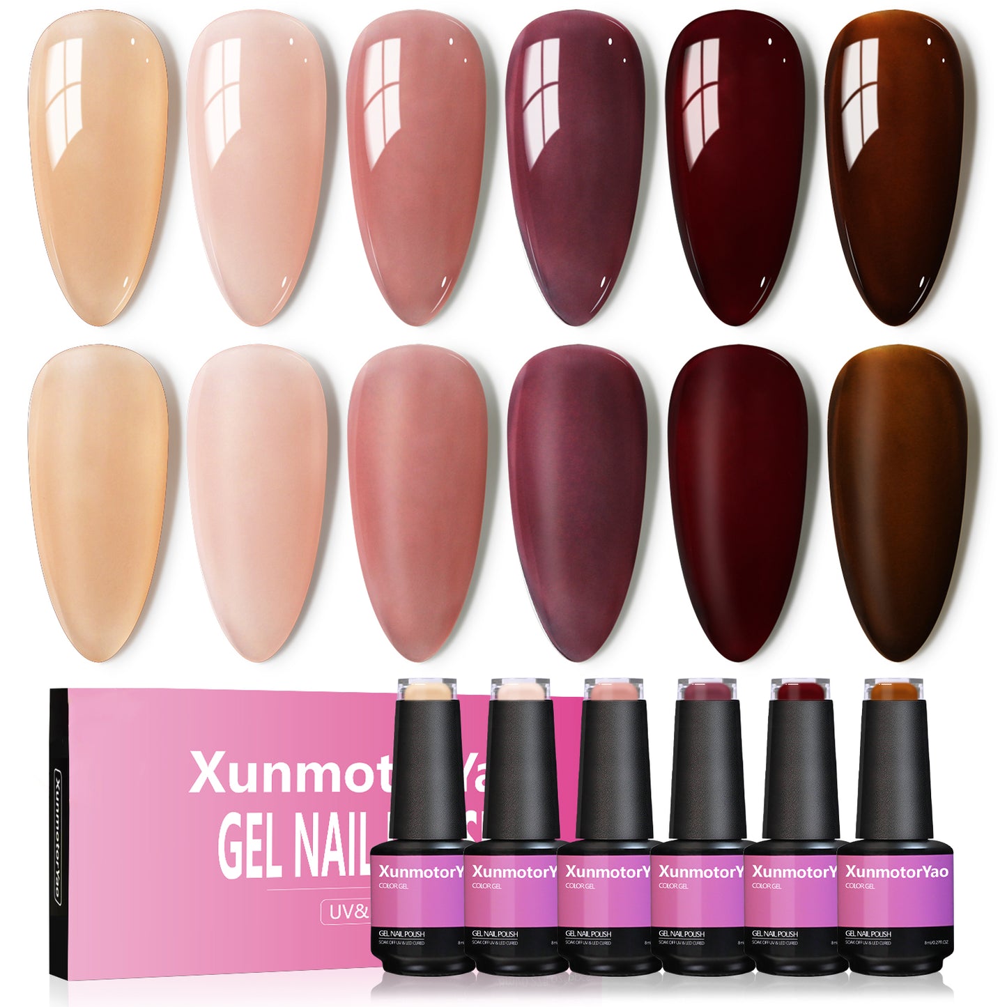 HENGYUAOLER Gel Nail Polish Set - 6 Autumn Nudes & Berry Reds Collection, Salon-Grade Soak Off UV/LED Gel Polish Kit (8ml/0.27 fl.oz)