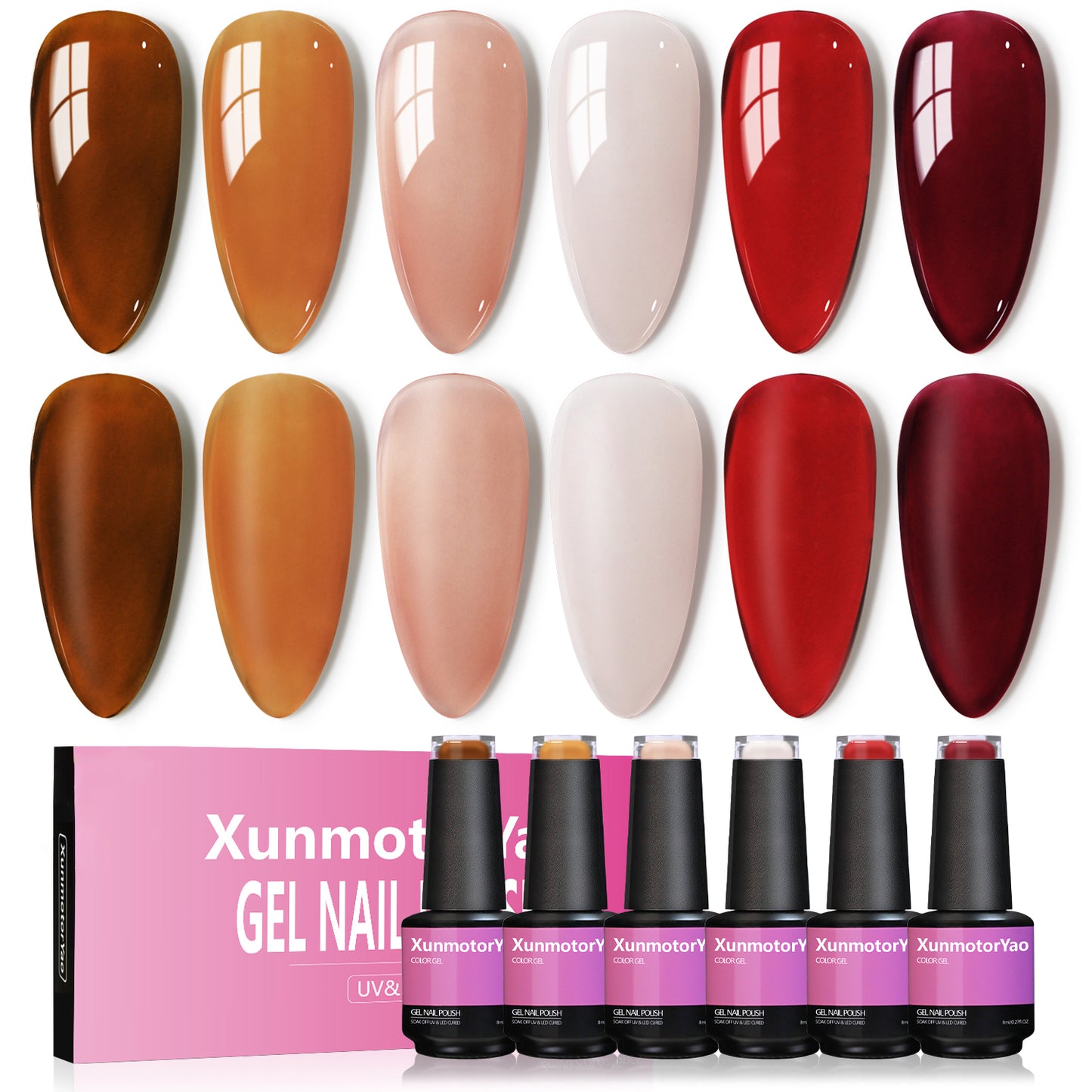 HENGYUAOLER Gel Nail Polish Set - 6 Autumn Nudes & Berry Reds Collection, Salon-Grade Soak Off UV/LED Gel Polish Kit (8ml/0.27 fl.oz)