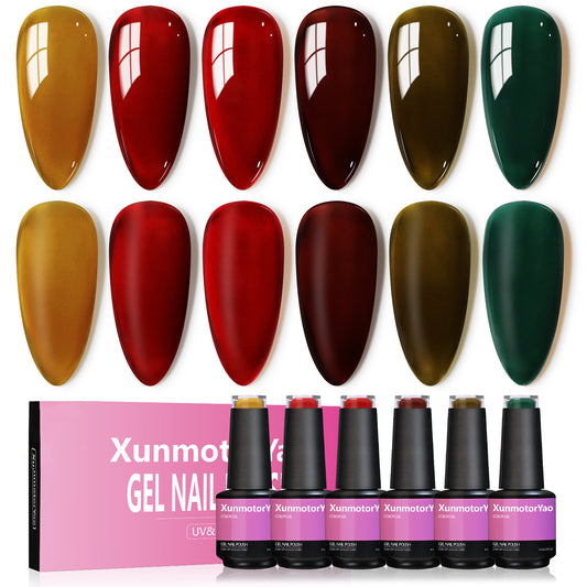 HENGYUAOLER Vintage Oil Painting Gel Polish Set - 6 Colors Retro Mustard, Crimson Maple & Emerald Forest Green Gel Kit, Classic Winter Elegance (8ml)