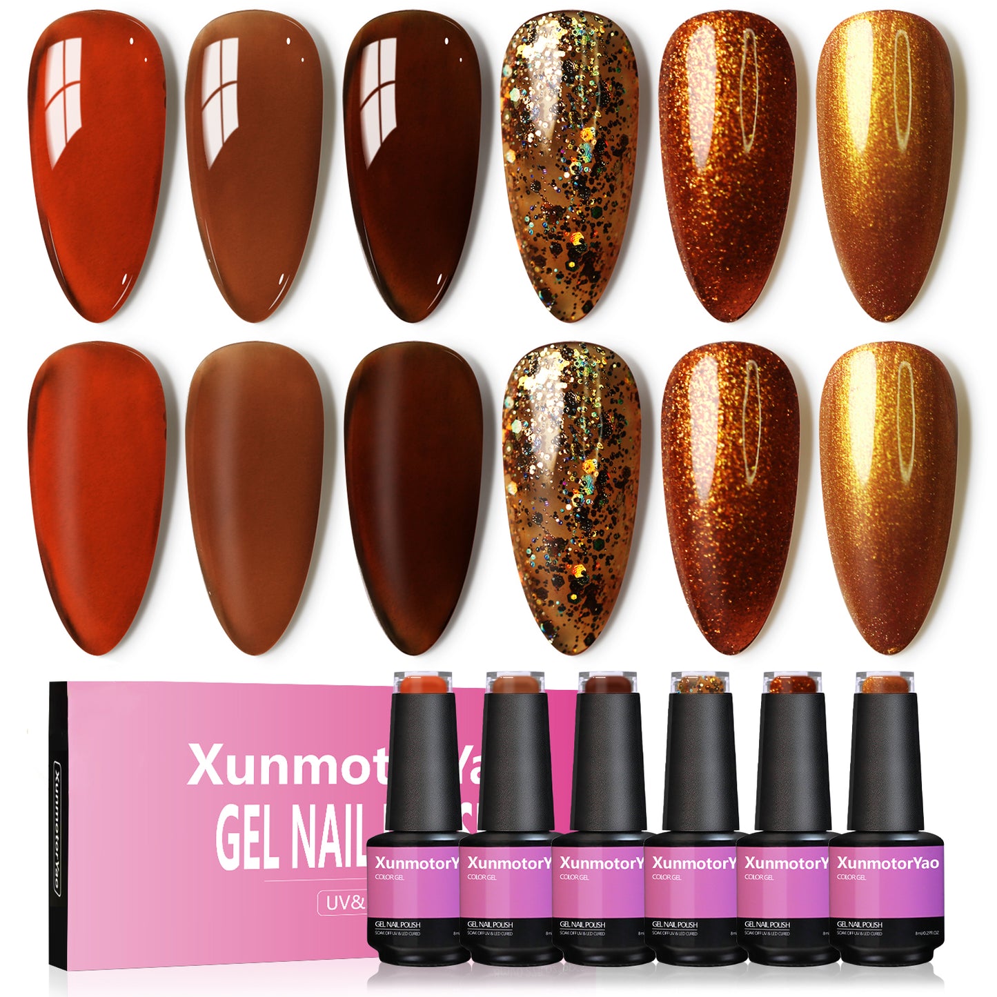 HENGYUAOLER Gel Nail Polish Set - 6 Autumn Nudes & Berry Reds Collection, Salon-Grade Soak Off UV/LED Gel Polish Kit (8ml/0.27 fl.oz)