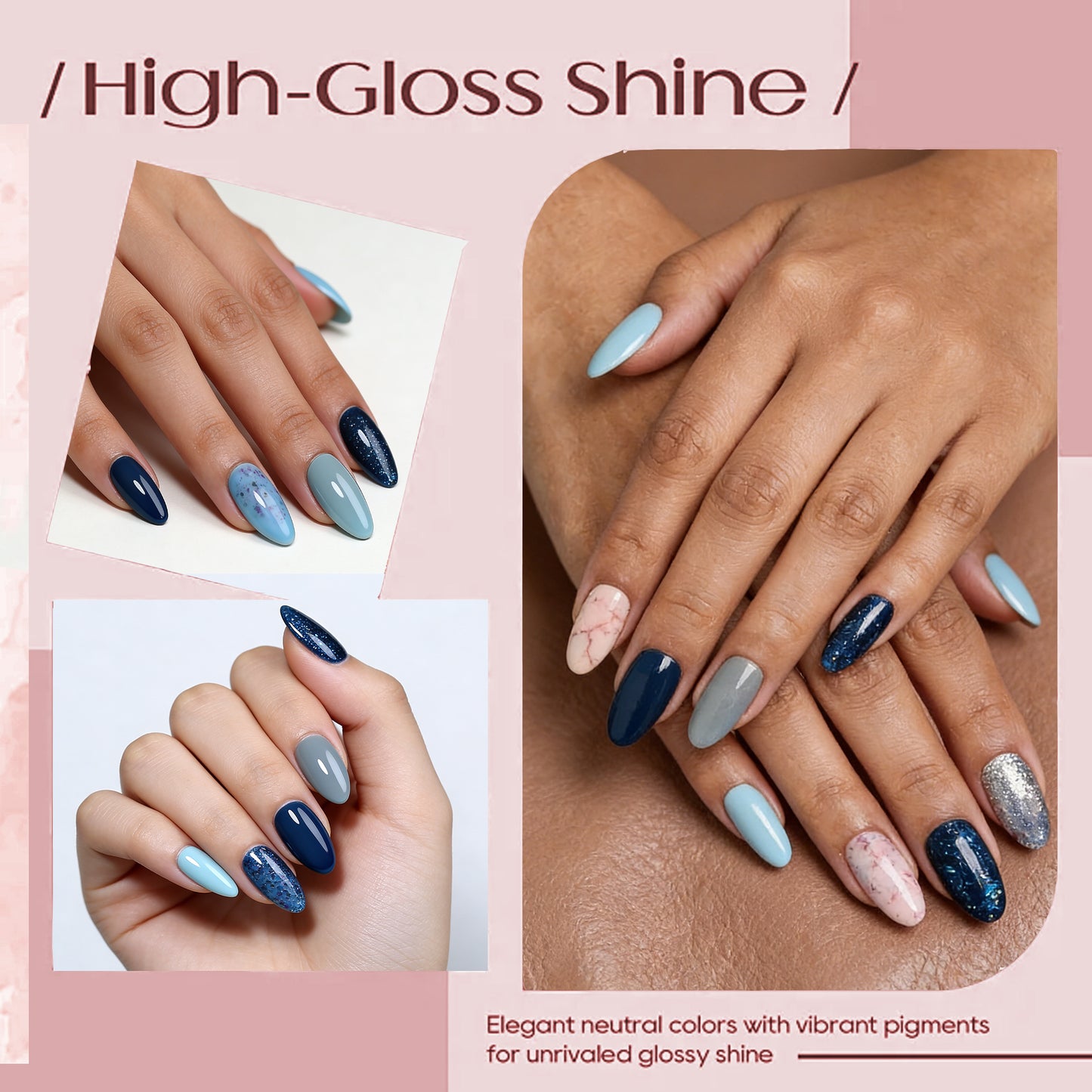 HENGYUAOLER Shimmering Rose & Champagne Gel Polish Set - 6 Colors Fine Holographic Silver, Rose Gold Glitter & Cherry Red Shimmer Gel Kit (8ml/0.27 fl.oz)