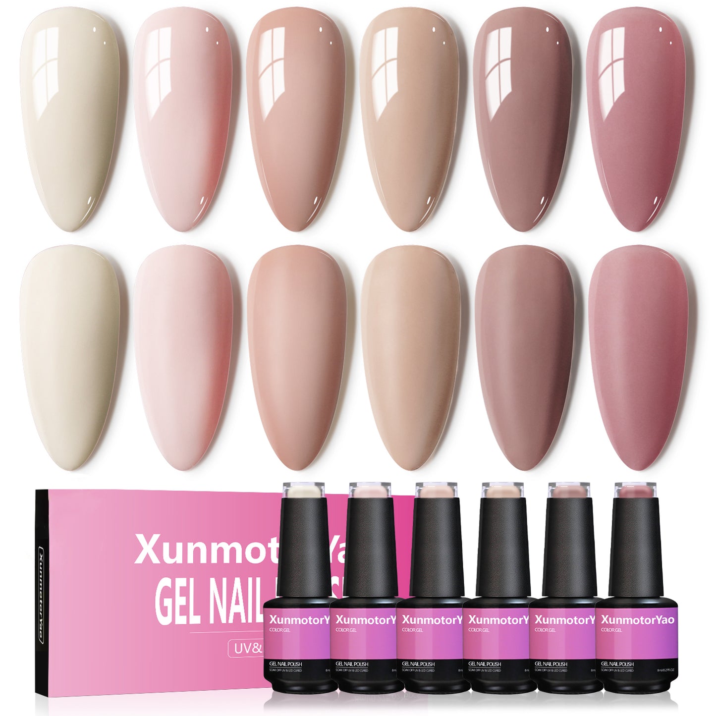 HENGYUAOLER Sheer Jelly Gel Nail Polish Set - 6 Colors Milky Nude & Translucent Pink Collection, Glass-Like Build-Up Soak Off UV/LED Gel Kit (8ml/0.27 fl.oz)