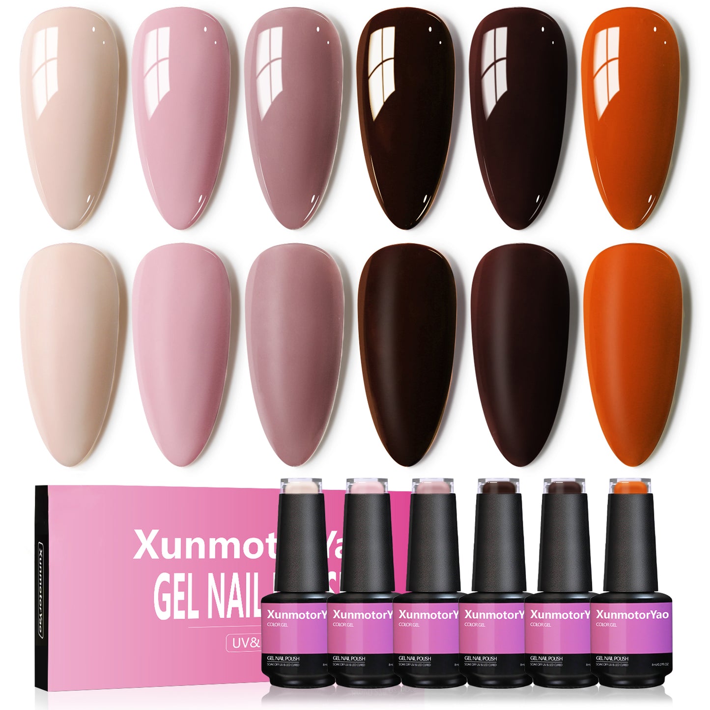 HENGYUAOLER Gel Nail Polish Set - 6 Autumn Nudes & Berry Reds Collection, Salon-Grade Soak Off UV/LED Gel Polish Kit (8ml/0.27 fl.oz)