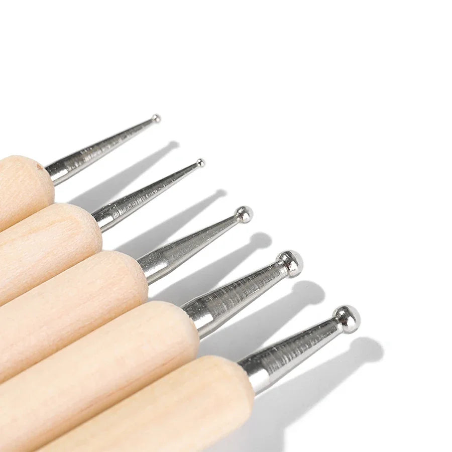5Pcs Dual-End Wooden Dotting Pen Marbleizing Tool Set for Nail Design Manicure Painting Kit
