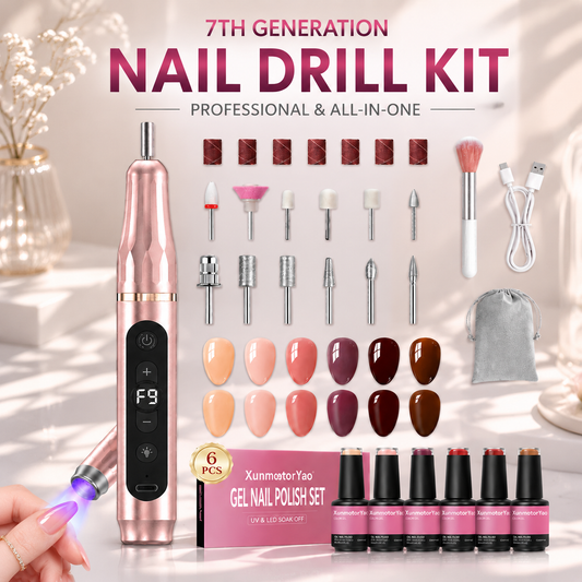 HENGYUAOLER 2-in-1 Cordless Nail Drill with Built-In UV Curing Light & 6-Color Gel Starter Kit - All-In-One Professional 35,000 RPM Geometric Anti-Slip Grinder Gift Set (8ml)