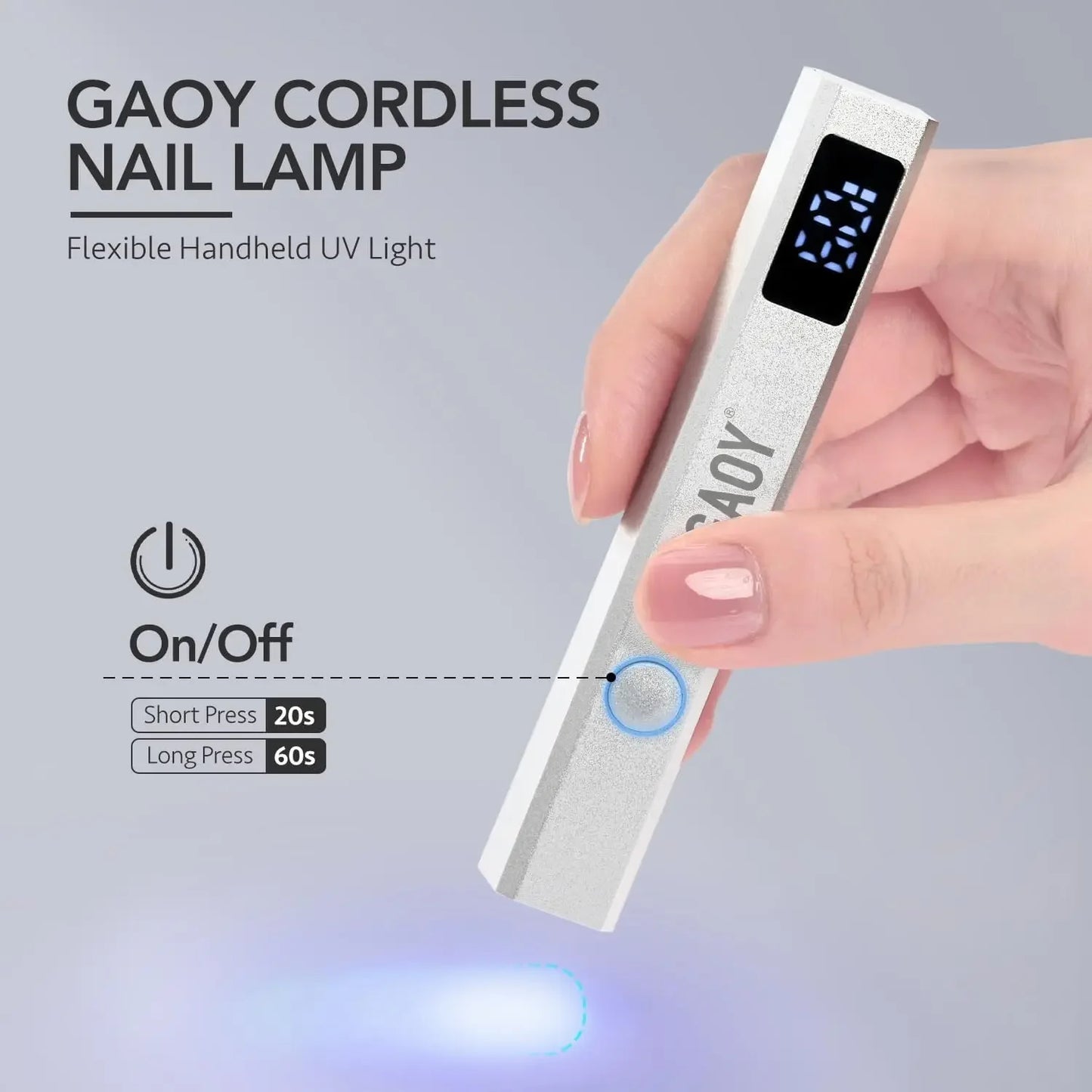 Cordless Nail Lamp with Stand, Mini UV Light for Gel Nails, Rechargeable USB Fast Curing, Silver