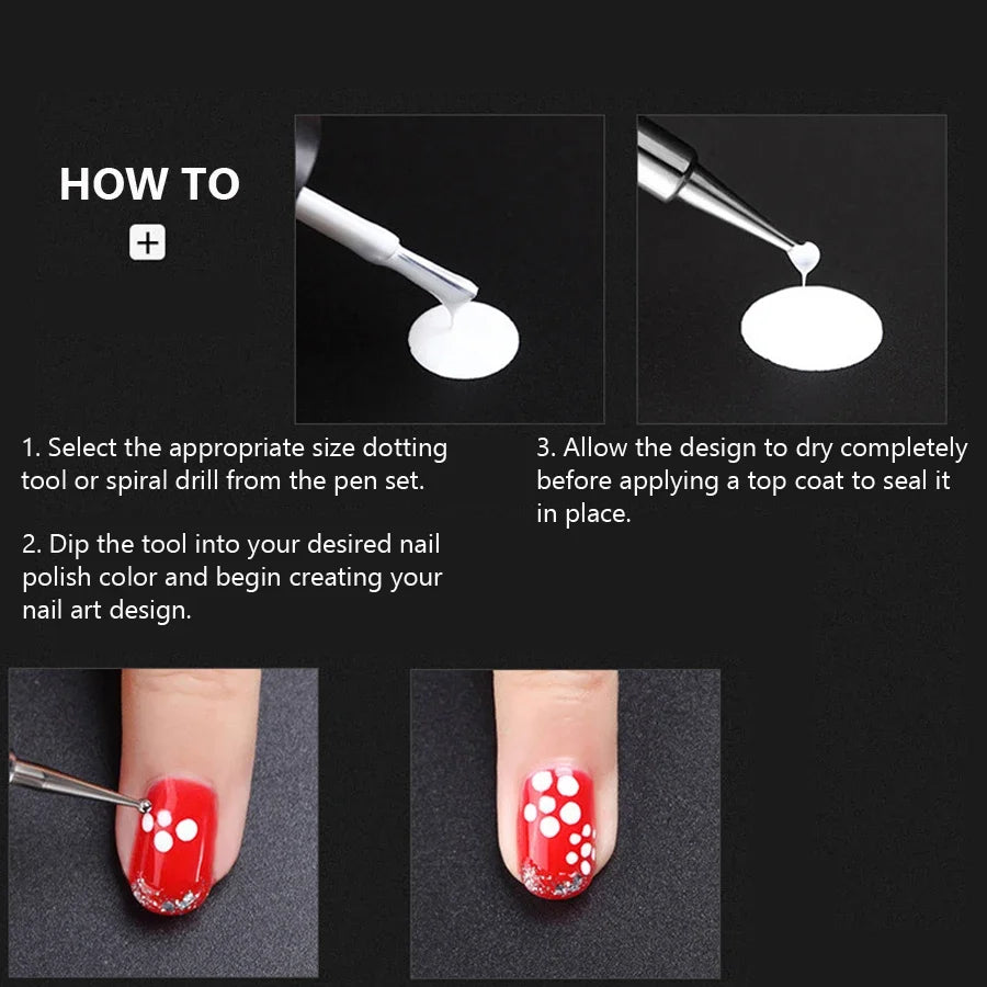 5Pcs Dual-End Wooden Dotting Pen Marbleizing Tool Set for Nail Design Manicure Painting Kit