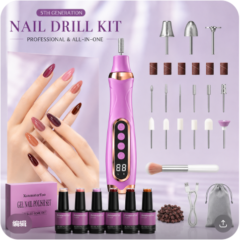 HENGYUAOLER Hourglass Cordless Nail Drill & Gel Polish Starter Kit - 2-in-1 Hand & Foot Salon Set with 15 Pro Bits, Callus Shapers, Lavender & Gold Edition