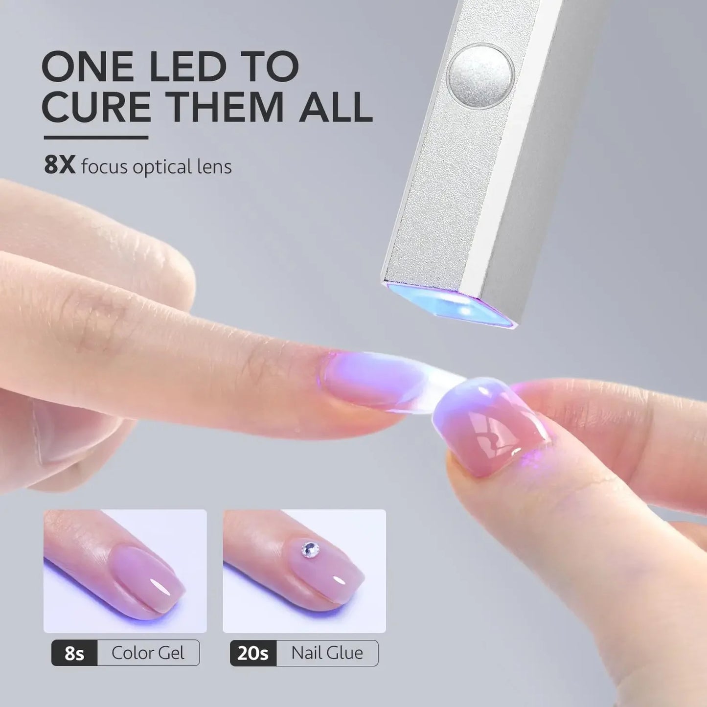 Cordless Nail Lamp with Stand, Mini UV Light for Gel Nails, Rechargeable USB Fast Curing, Silver