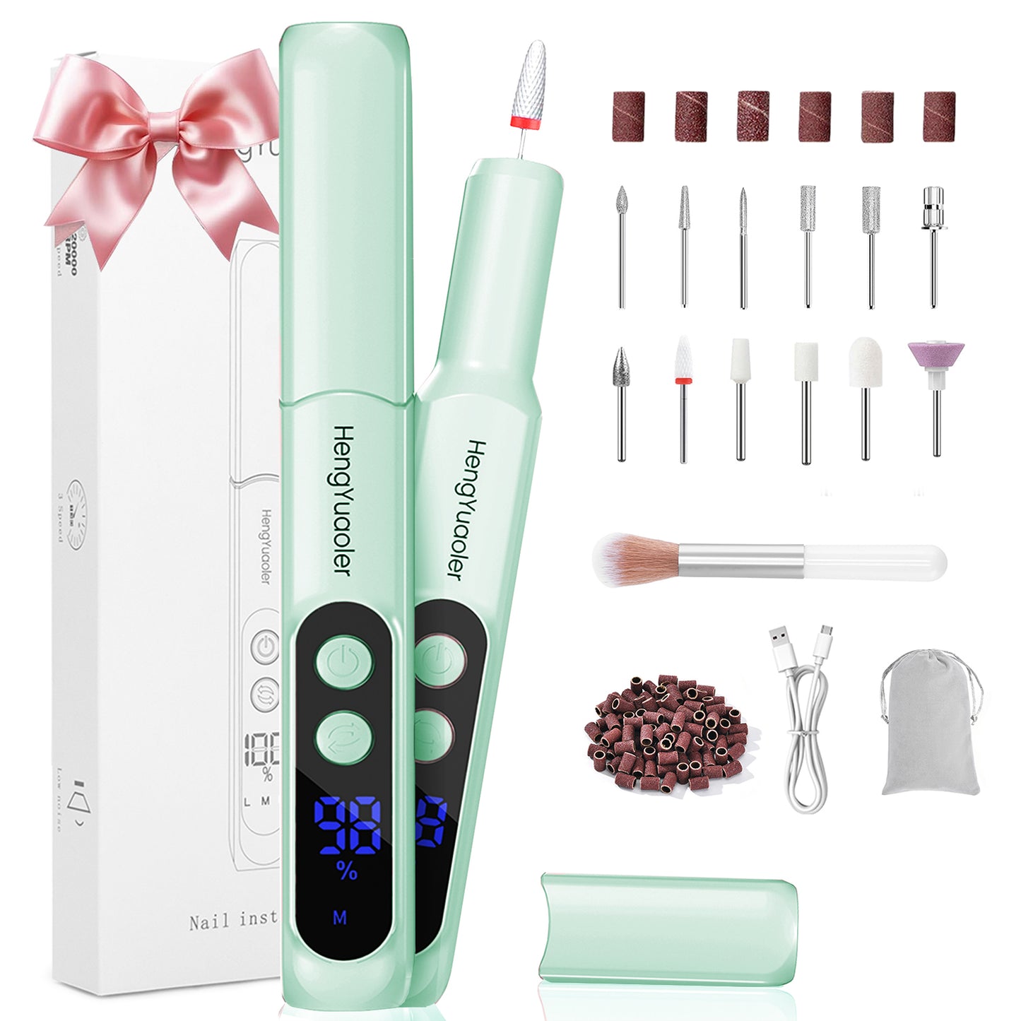 HENGYUAOLER Professional Cordless Nail Drill & 6-Color Gel Polish Starter Kit - All-In-One DIY Nail Art Gift Set with 12 Drill Bits, Dust Brush, Classic Nude Berry Gel Set (8ml)
