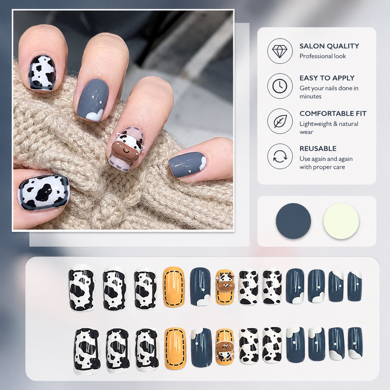 Handmade Press-On Nails – Reusable Glossy False Nails Set