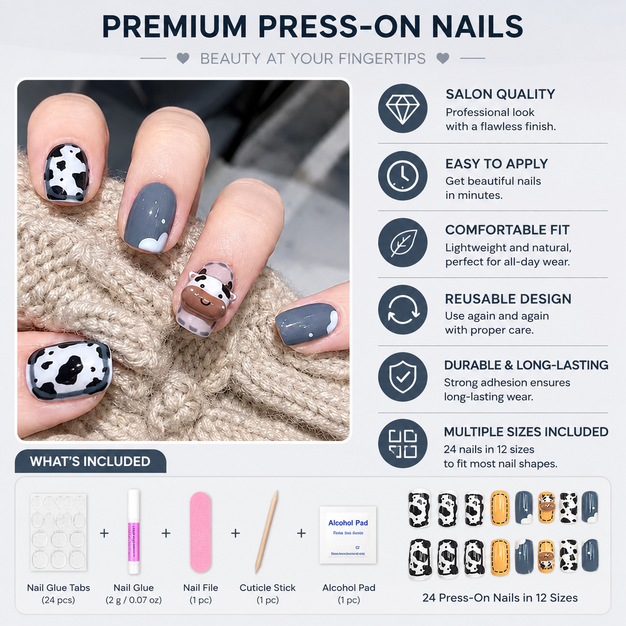 Handmade Press-On Nails – Reusable Glossy False Nails Set