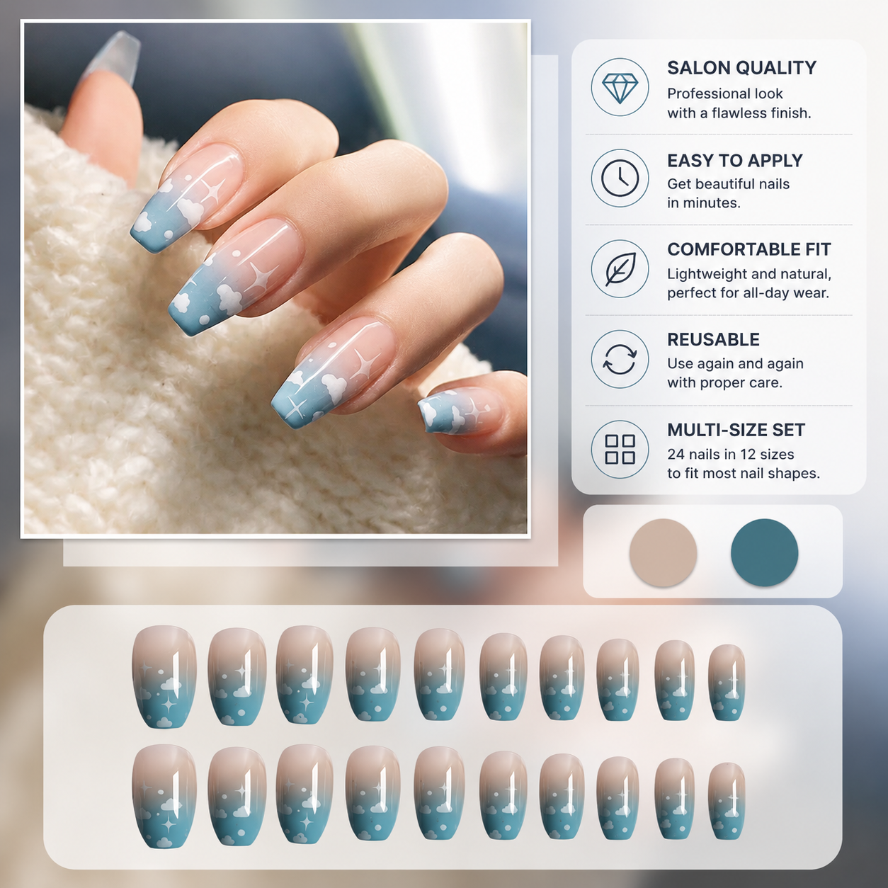 Handmade Press-On Nails – Reusable Glossy False Nails Set