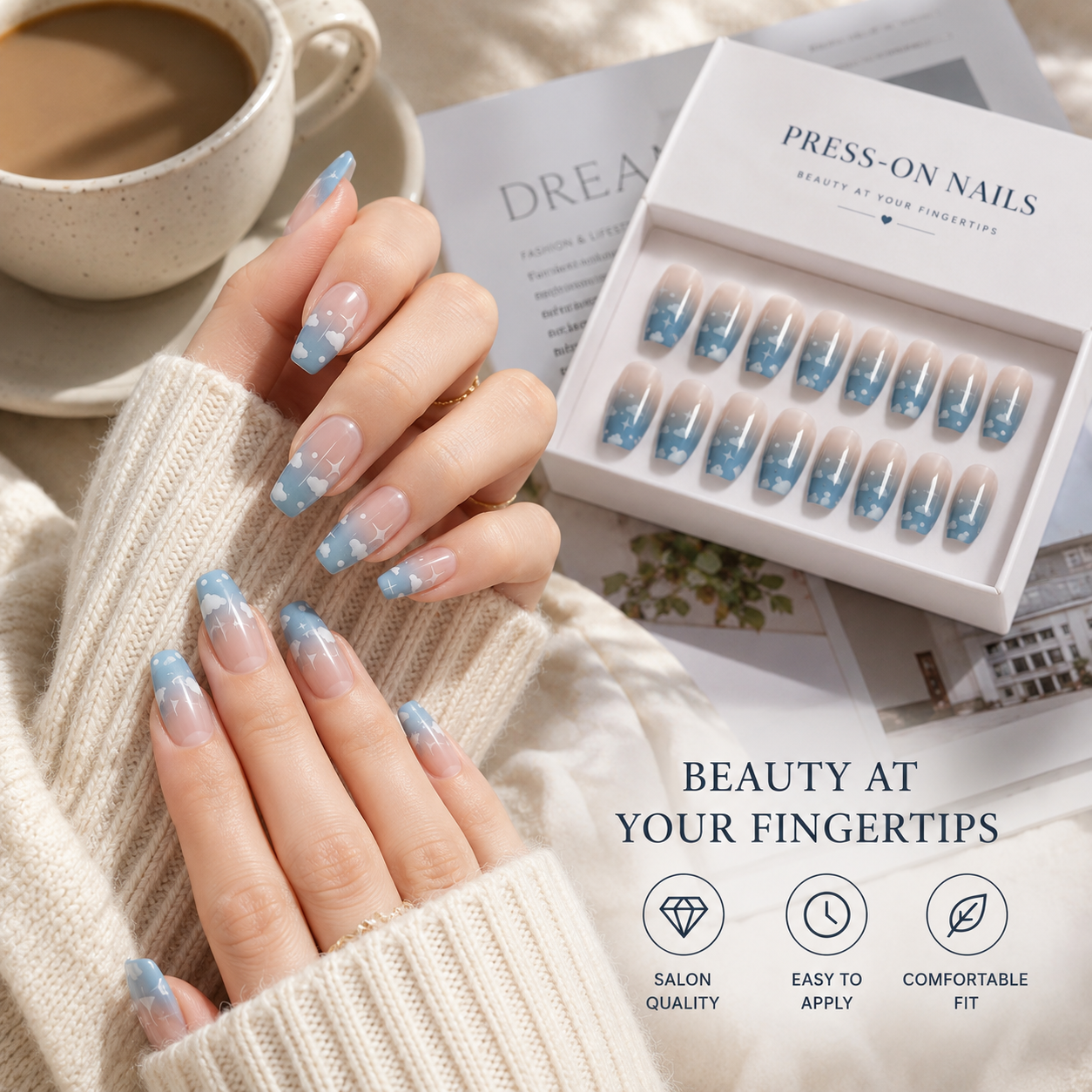 Handmade Press-On Nails – Reusable Glossy False Nails Set