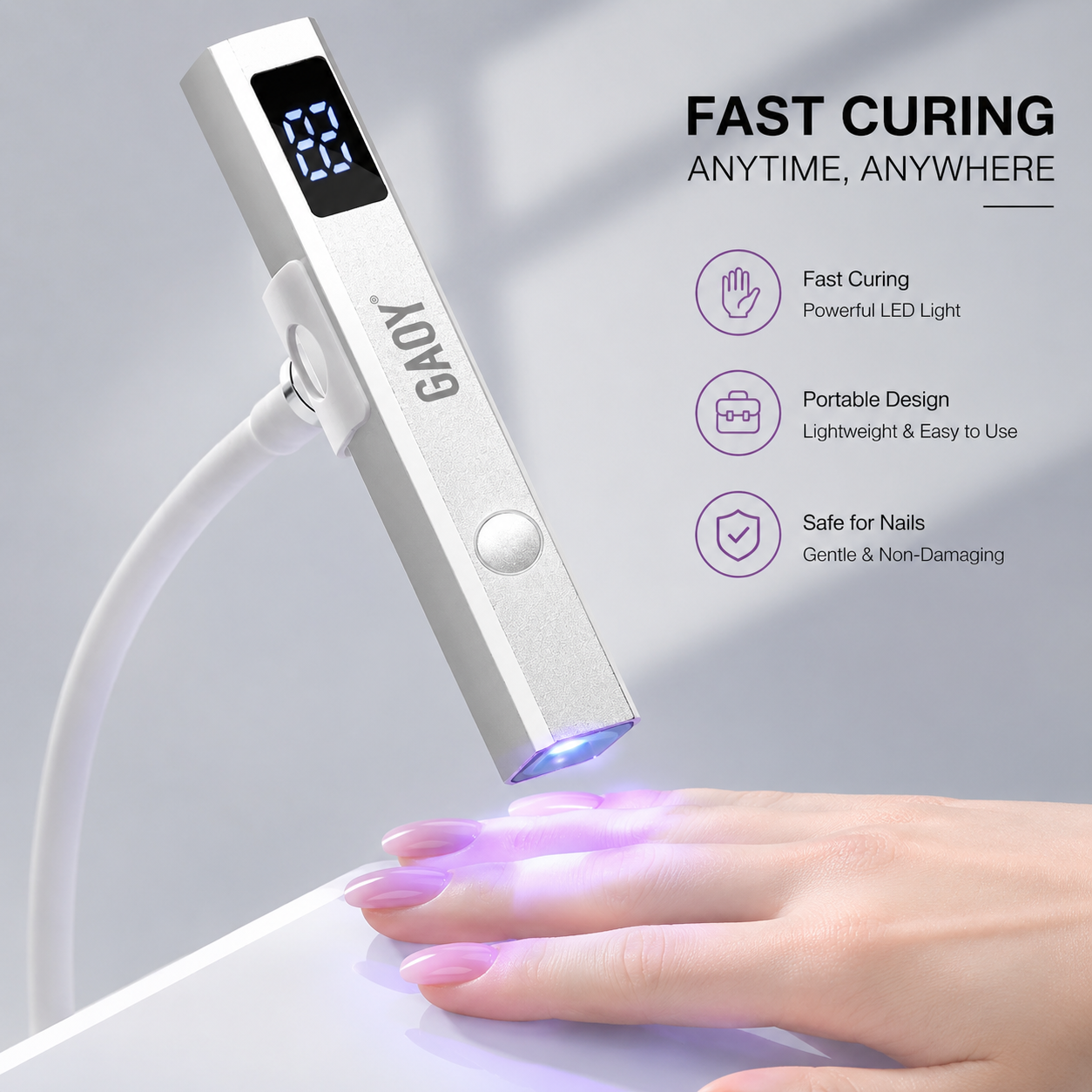 Cordless Nail Lamp with Stand, Mini UV Light for Gel Nails, Rechargeable USB Fast Curing, Silver