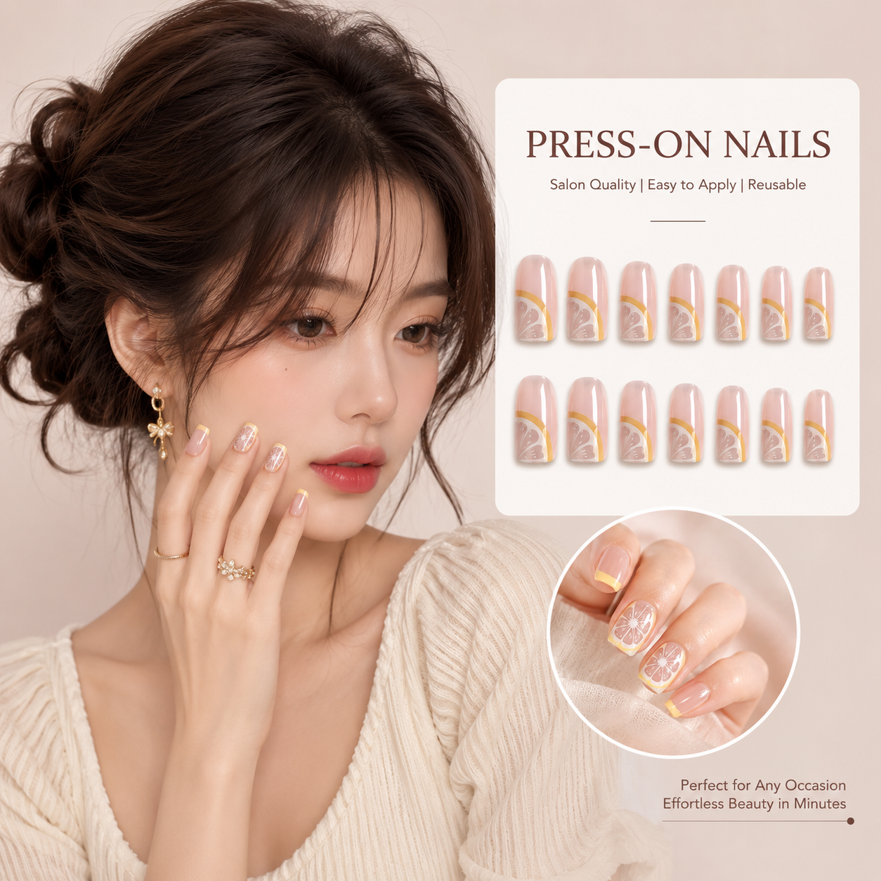 Handmade Press-On Nails – Reusable Glossy False Nails Set