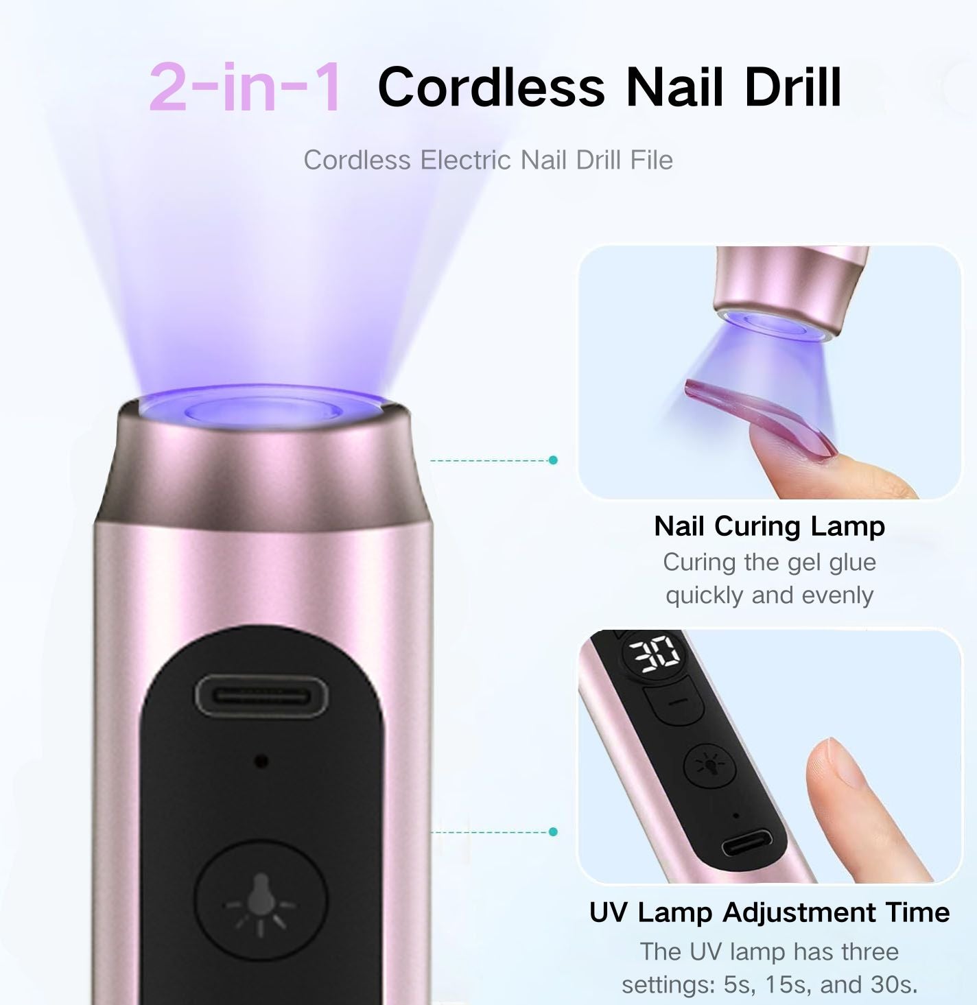 HENGYUAOLER 2-in-1 Cordless Nail Drill with Built-In UV Curing Light & 6-Color Gel Starter Kit - All-In-One Professional 35,000 RPM Geometric Anti-Slip Grinder Gift Set (8ml)