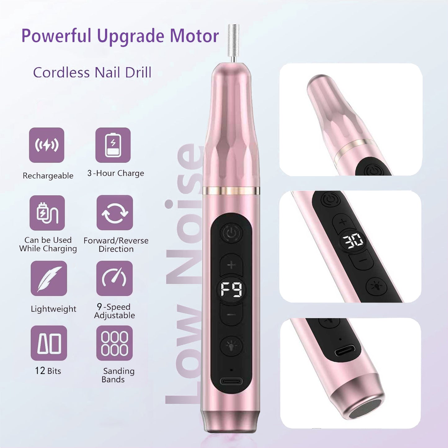 HENGYUAOLER 2-in-1 Cordless Nail Drill with Built-In UV Curing Light & 6-Color Gel Starter Kit - All-In-One Professional 35,000 RPM Geometric Anti-Slip Grinder Gift Set (8ml)