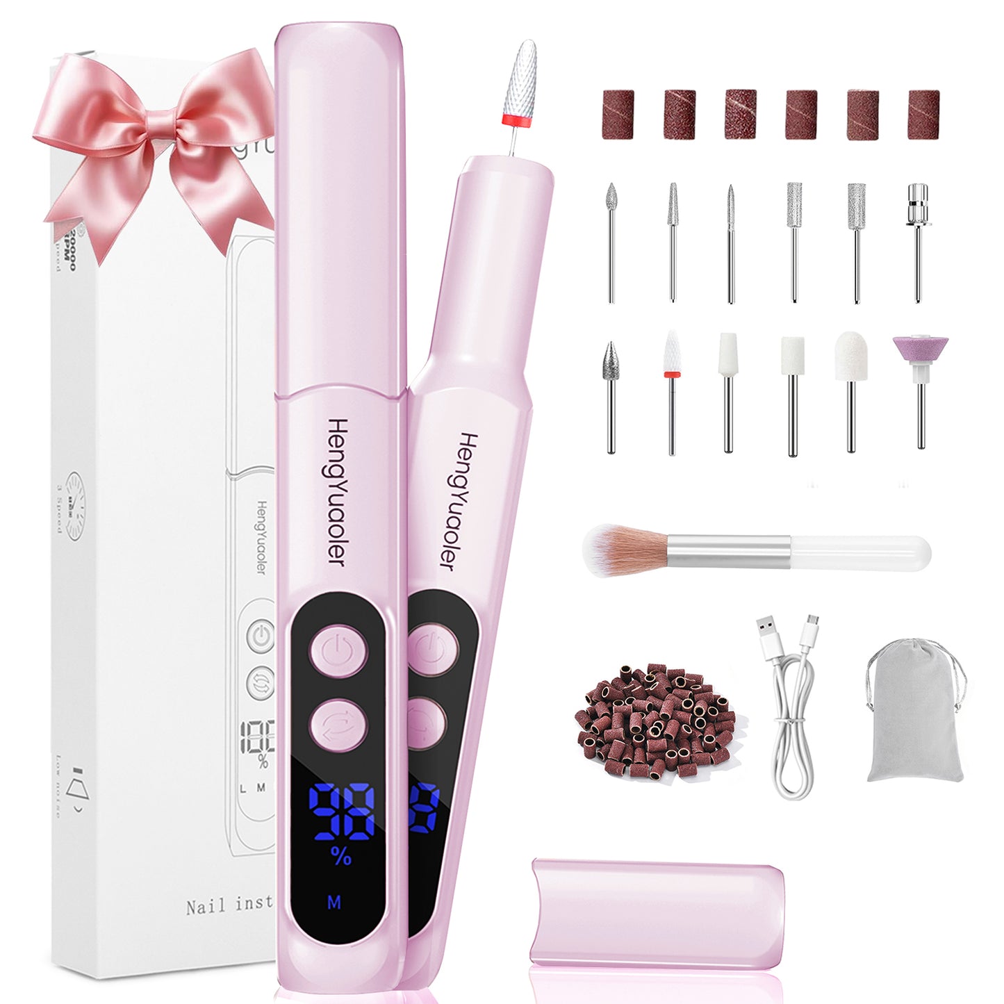 HENGYUAOLER Professional Cordless Nail Drill & 6-Color Gel Polish Starter Kit - All-In-One DIY Nail Art Gift Set with 12 Drill Bits, Dust Brush, Classic Nude Berry Gel Set (8ml)