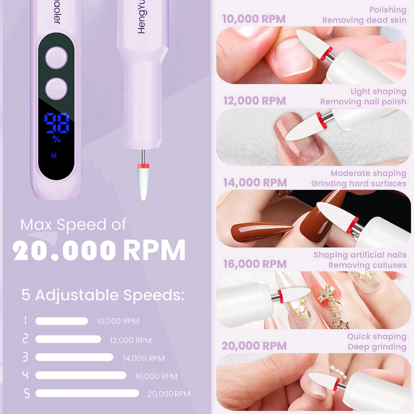 HENGYUAOLER Professional Cordless Nail Drill & 6-Color Gel Polish Starter Kit - All-In-One DIY Nail Art Gift Set with 12 Drill Bits, Dust Brush, Classic Nude Berry Gel Set (8ml)