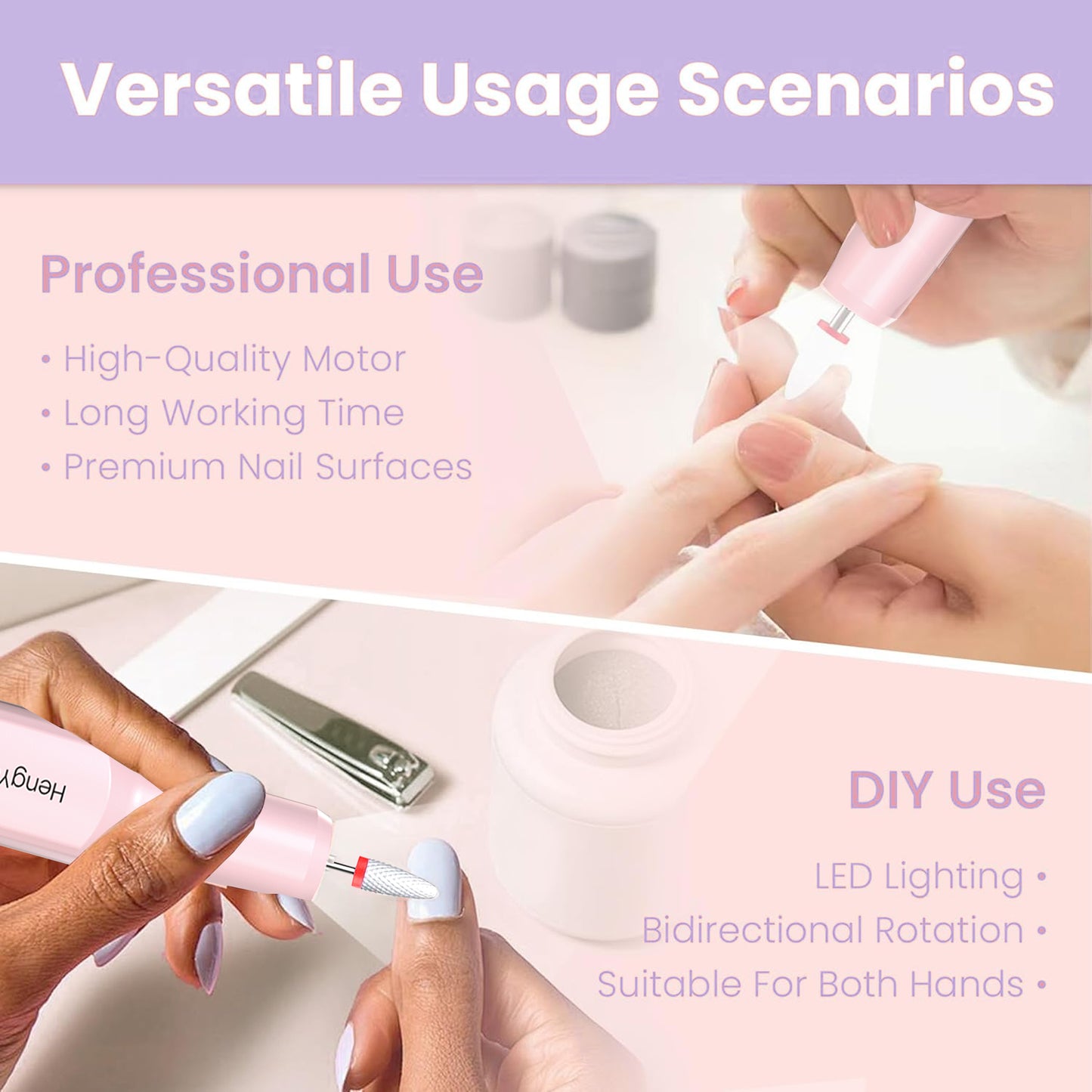 HENGYUAOLER Professional Cordless Nail Drill & 6-Color Gel Polish Starter Kit - All-In-One DIY Nail Art Gift Set with 12 Drill Bits, Dust Brush, Classic Nude Berry Gel Set (8ml)