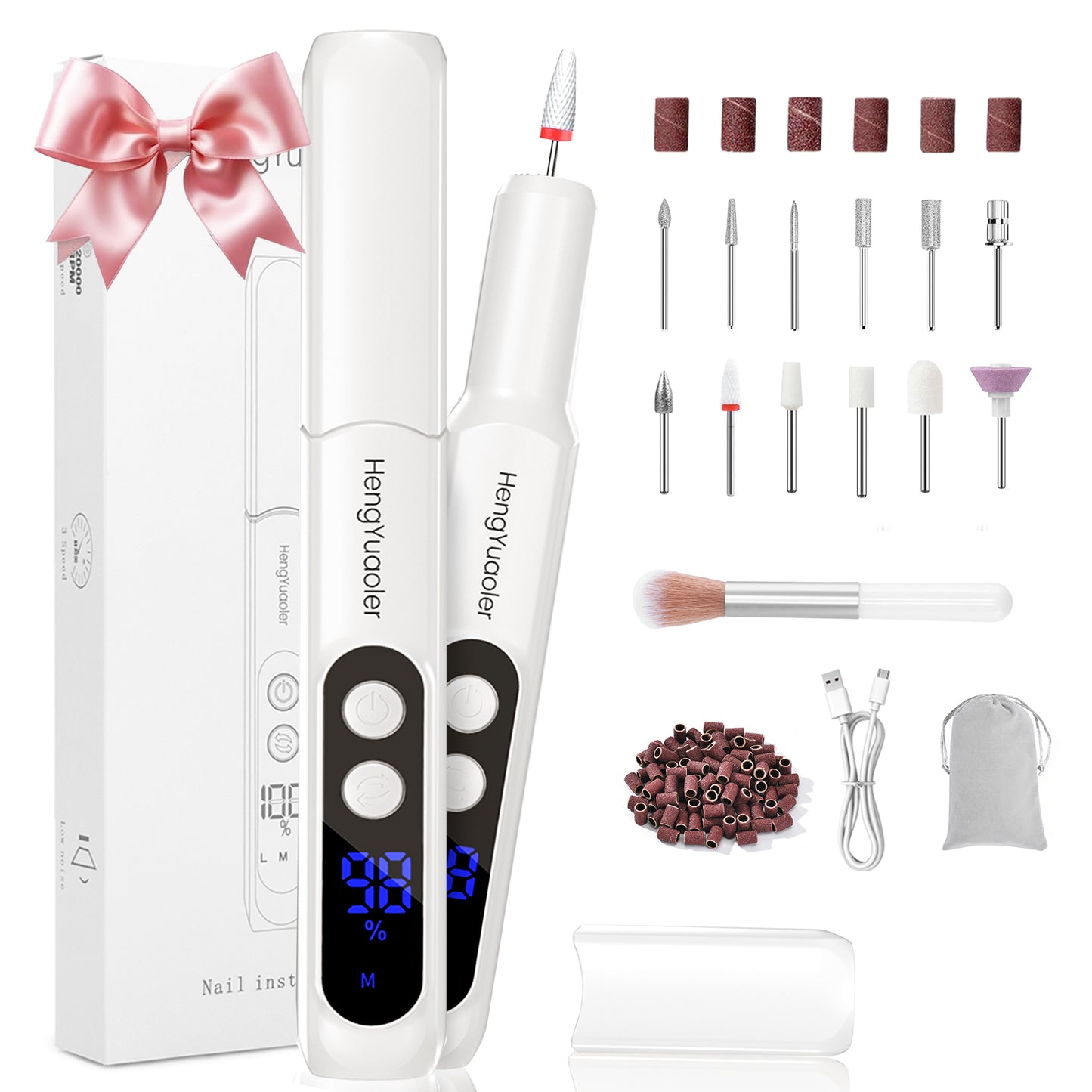 HENGYUAOLER Professional Cordless Nail Drill & 6-Color Gel Polish Starter Kit - All-In-One DIY Nail Art Gift Set with 12 Drill Bits, Dust Brush, Classic Nude Berry Gel Set (8ml)