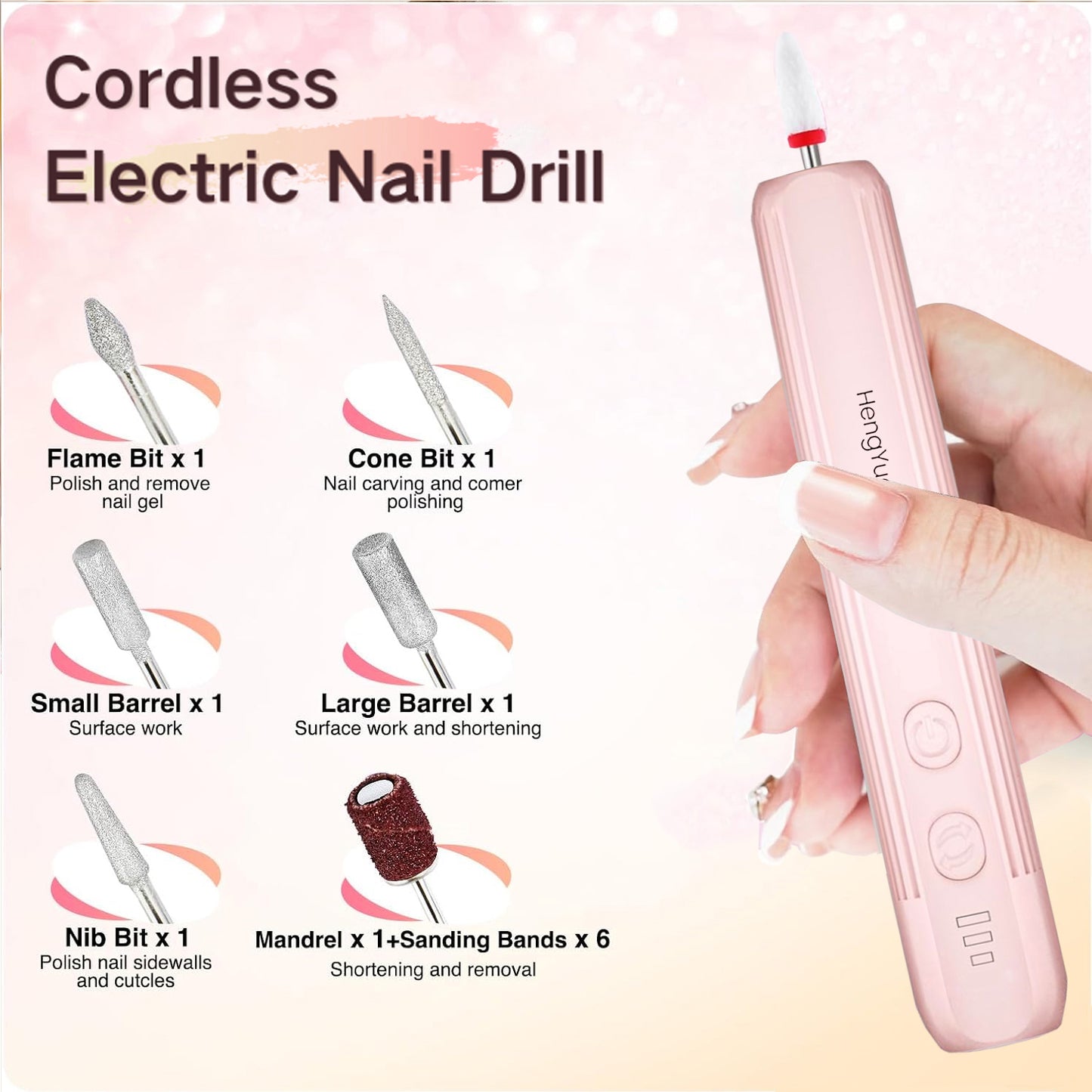 HENGYUAOLER Portable 3-Speed Cordless Nail Drill