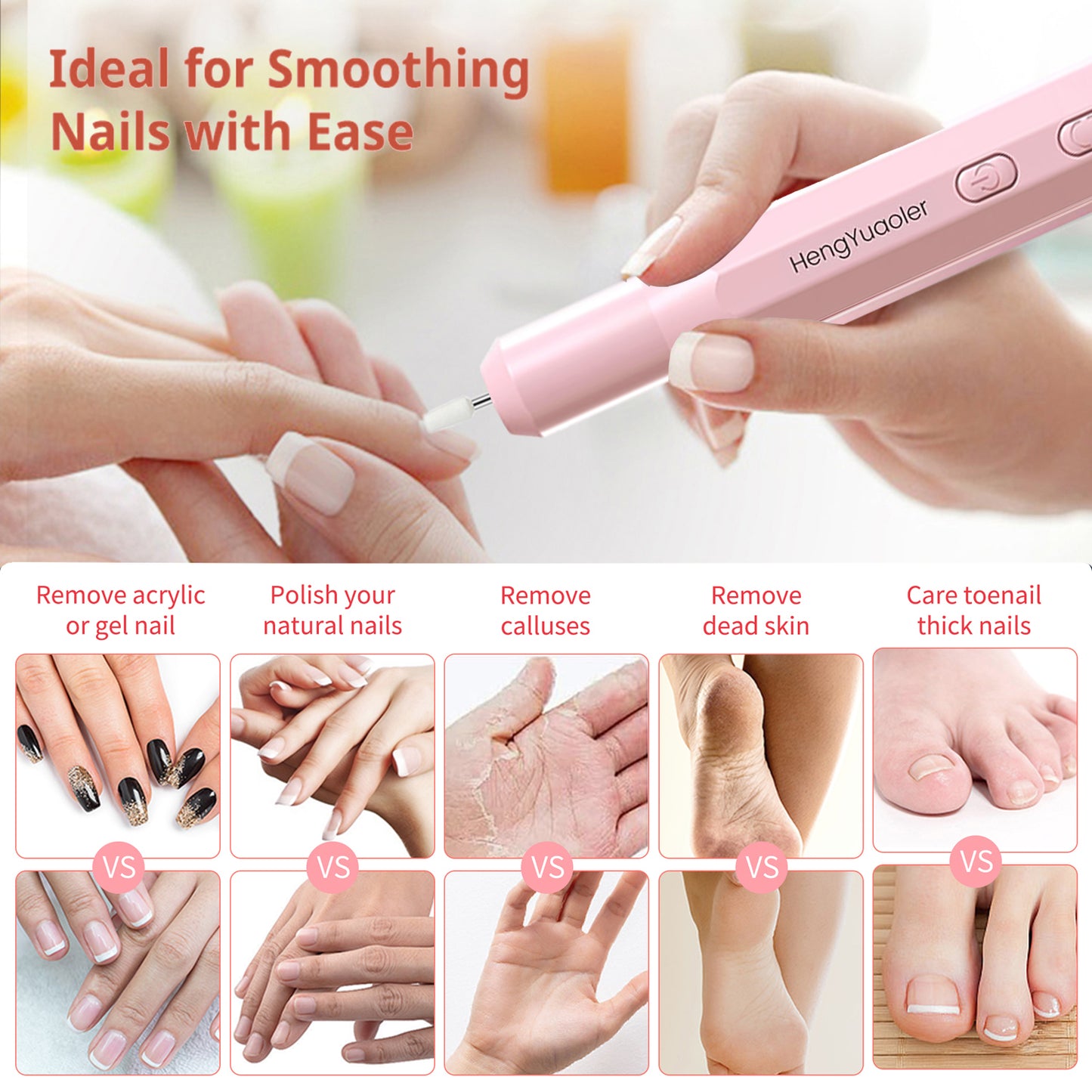 HENGYUAOLER Anti-Roll Portable 3-Speed Nail Drill