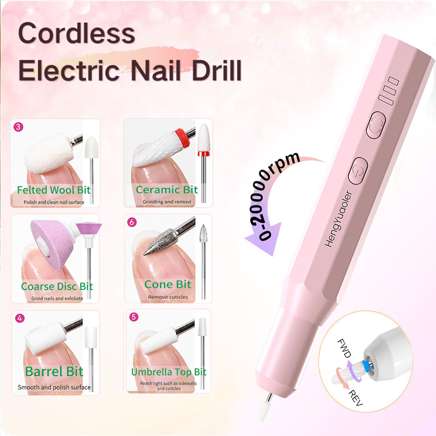 HENGYUAOLER Sweetheart Pink Edition 2-in-1 Cordless Nail Drill & 6-Color Gel Polish Starter Set - All-In-One Luxury Gift Box with Pink Bow, Matching Velvet Pouch & Nude Berry Shades